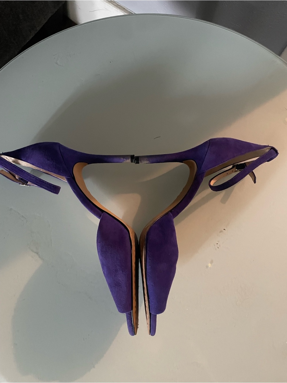 Vince Camuto Purple Suede Peep-Toe Ankle Strap Stilettos - Picture 4 of 4